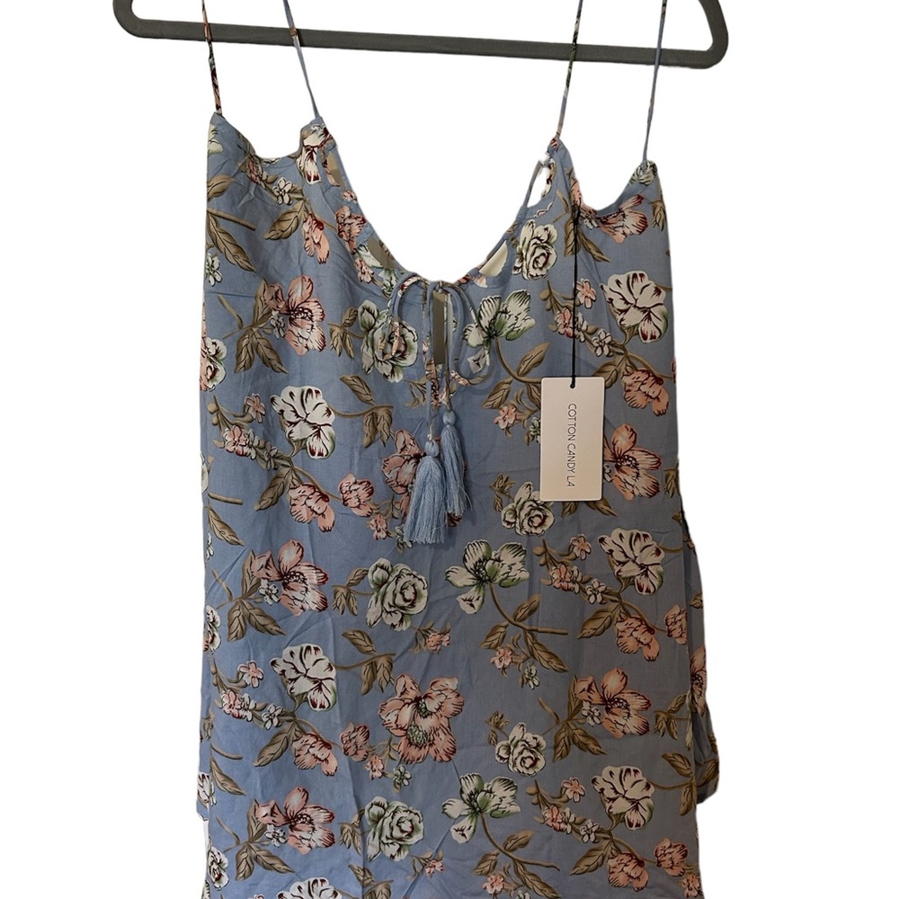 Woman’s NWT Cotton Candy LA Spaghetti Strap Blue Floral Top SZ L